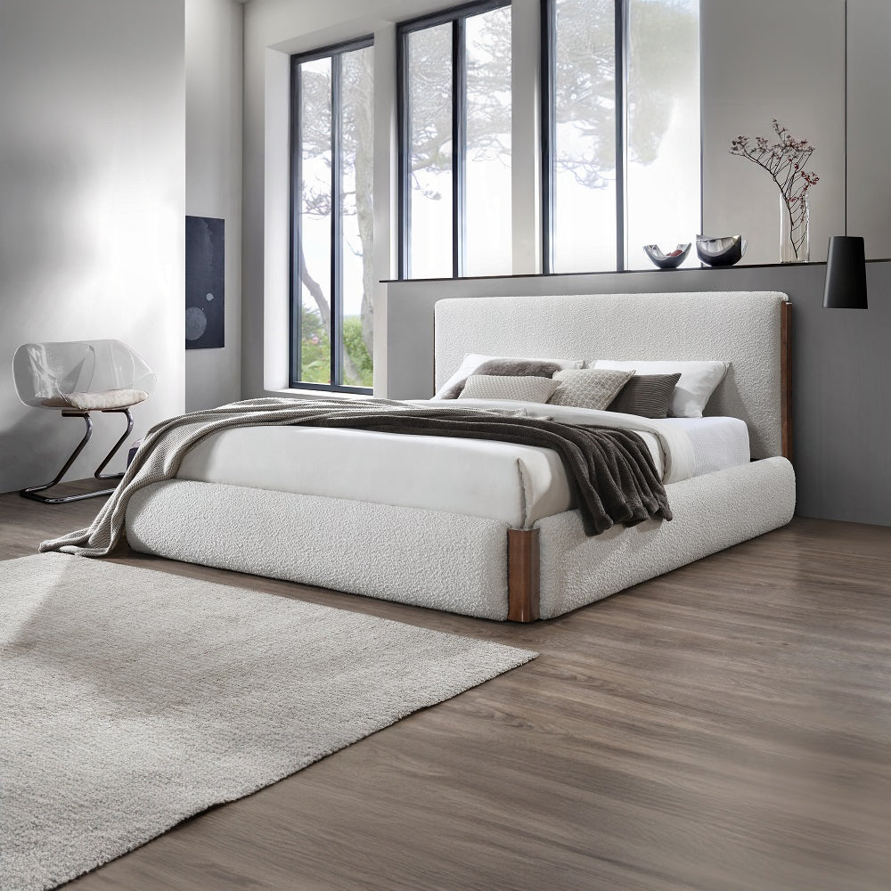 Reggie Upholstered Platform Bed (Cream)